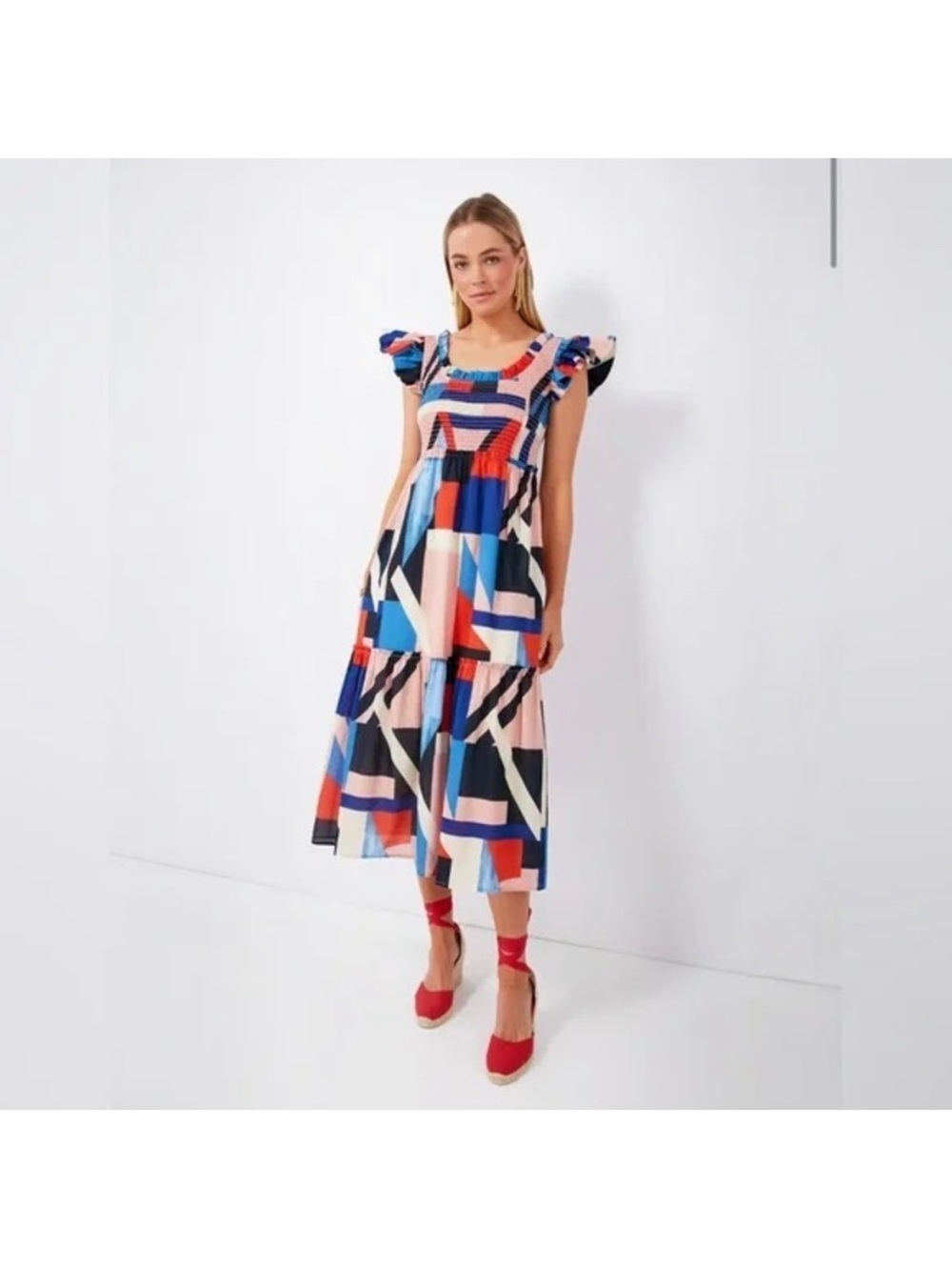Tuckernuck Mallie Smocked Midi Dress in Yachtsman Code XS